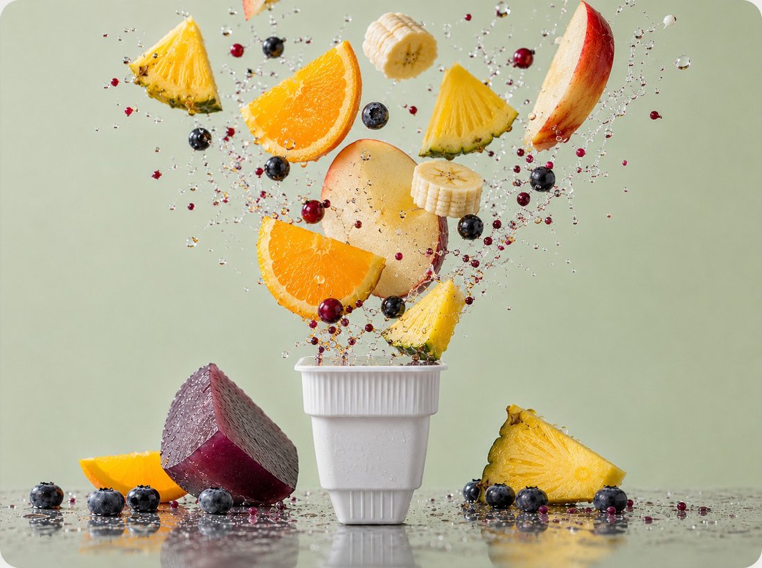 Fresh fruit falling into a CUBO pod
